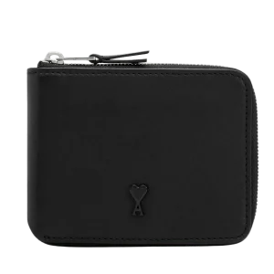 AMI PARIS - Cowhide Leather Ami De Coeur Compact Wallet Noir