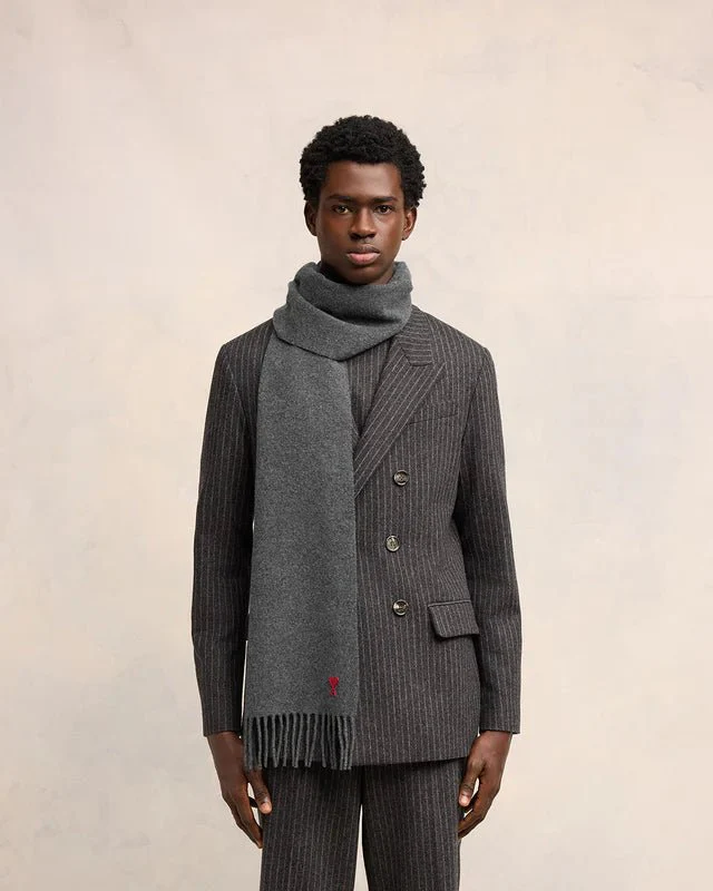 Ami Paris - Écharpe en laine gris fonce – Image 3