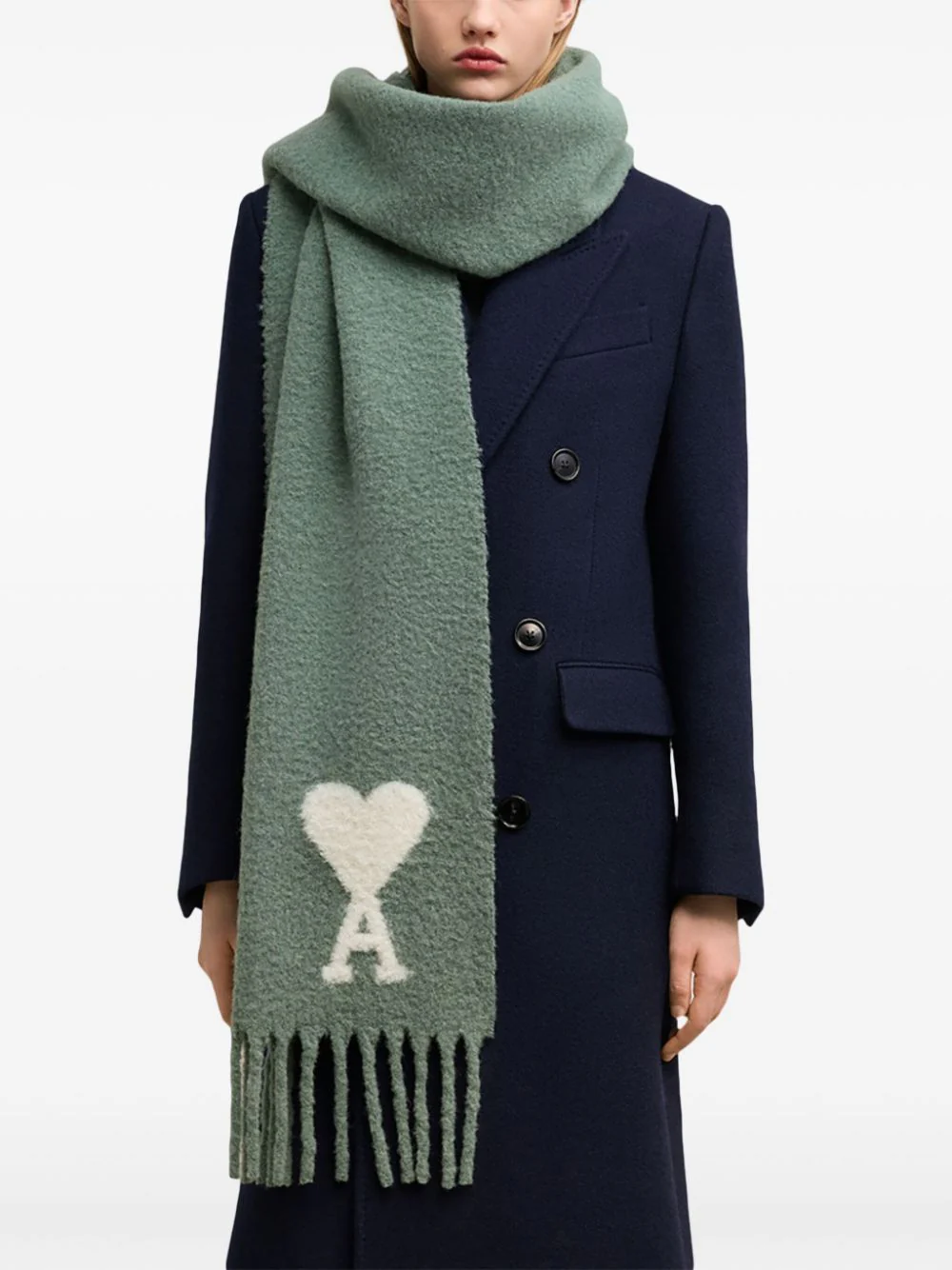 Ami Paris - Echarpe oversize à logo brodé vert – Image 4