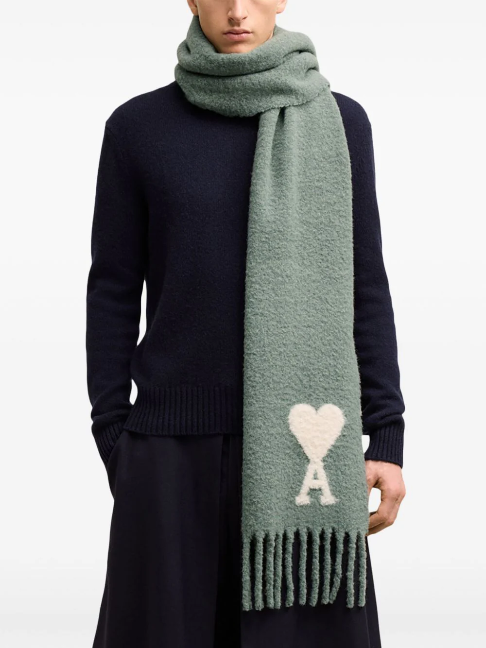 Ami Paris - Echarpe oversize à logo brodé vert – Image 5