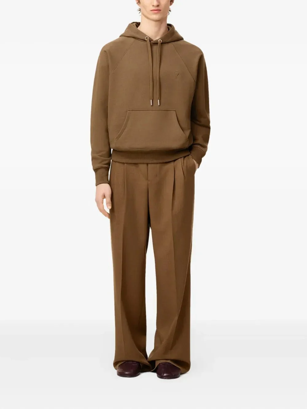 AMI PARIS - Hoodie en coton à logo marron noisette – Image 4