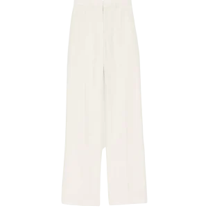 AMI PARIS - Pantalon Droit Blanc Taille Basse en Lin Mélangé Blanc crème