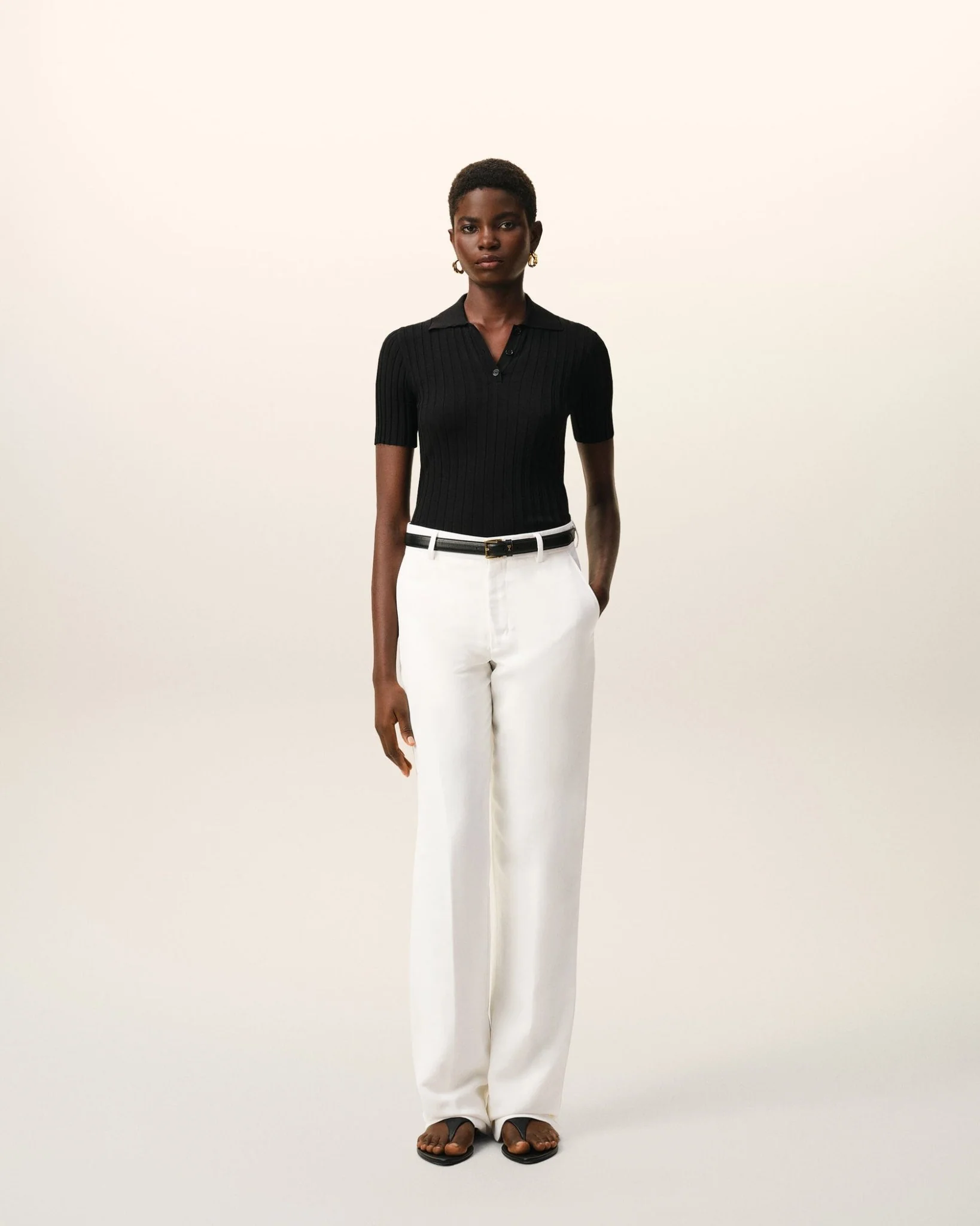 AMI PARIS - Pantalon Droit Blanc Taille Basse en Lin Mélangé Blanc crème – Image 3