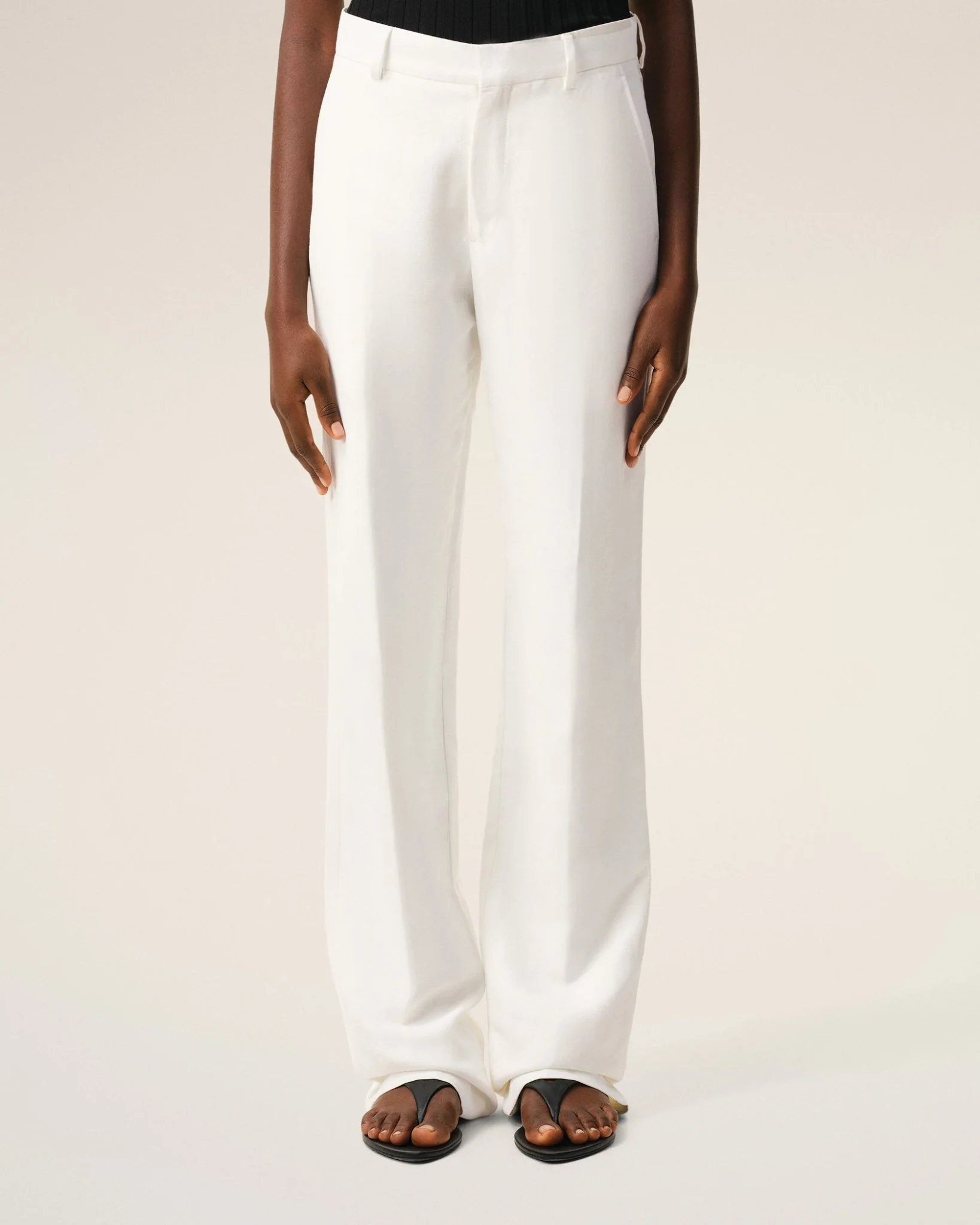 AMI PARIS - Pantalon Droit Blanc Taille Basse en Lin Mélangé Blanc crème – Image 4