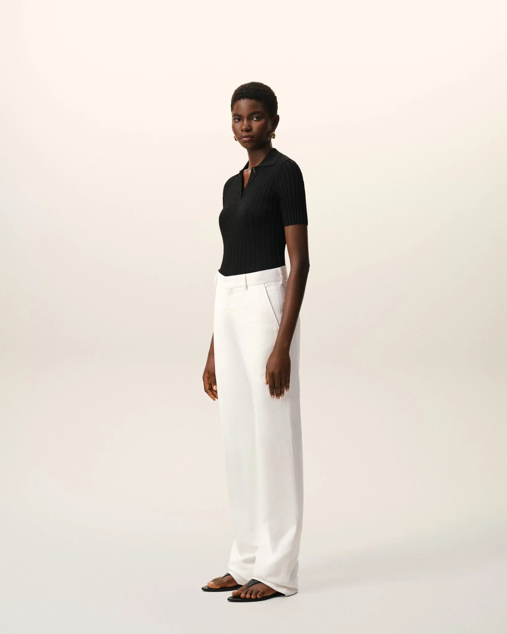 AMI PARIS - Pantalon Droit Blanc Taille Basse en Lin Mélangé Blanc crème – Image 7