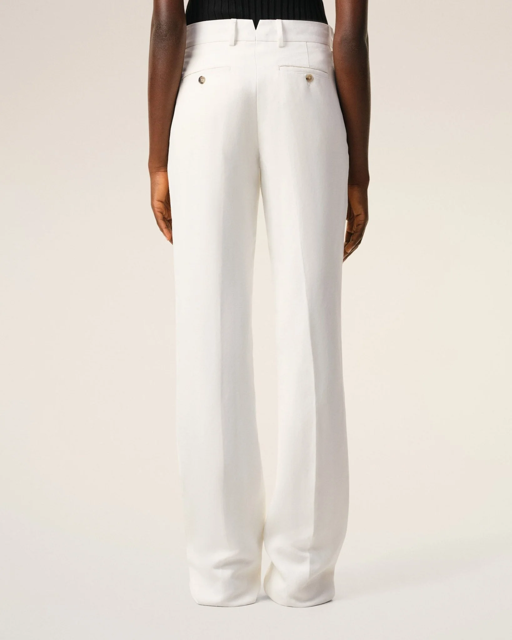 AMI PARIS - Pantalon Droit Blanc Taille Basse en Lin Mélangé Blanc crème – Image 5