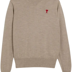 Ami Paris Pull Ami De Coeur en laine beige chiné