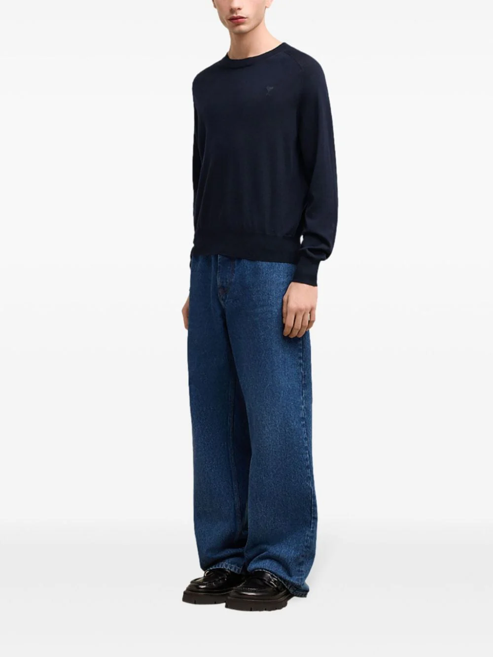 AMI Paris - Pull Ami de Coeur en laine bleu nuit – Image 3