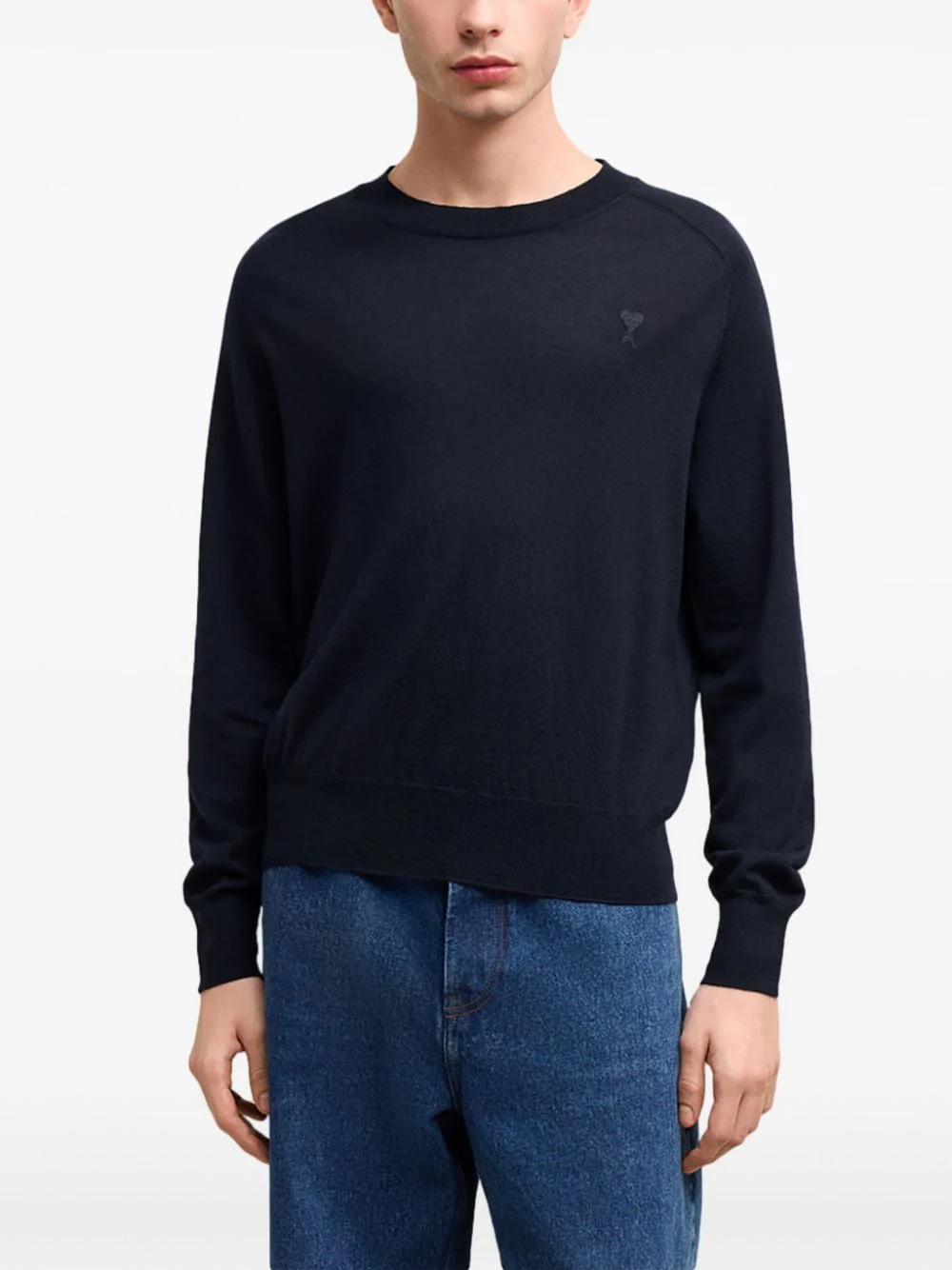 AMI Paris - Pull Ami de Coeur en laine bleu nuit – Image 5