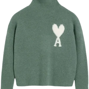 AMI Paris - Pull col cheminée Ami de Coeur argile antique