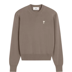 AMI PARIS - PULL COL ROND AMI DE COEUR EN LAINE Beige