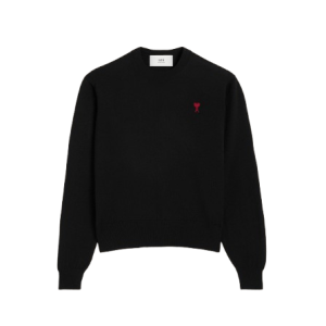 AMI PARIS :  PULL COL ROND AMI DE COEUR EN LAINE Noir
