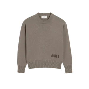 AMI PARIS - PULL COL ROND BRODERIE AMI EN COTON Beige