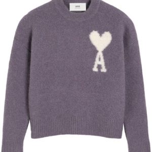 Ami Paris - Pull col rond en alpaga lilas