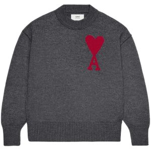 AMI Paris - Pull en maille intarsia gris