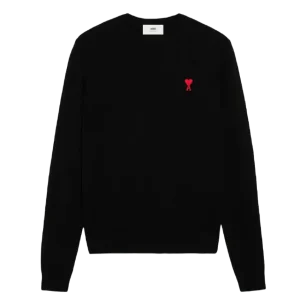 AMI Paris - Pull Noir en laine à logo brodé