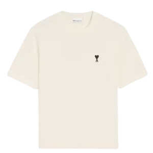 AMI PARIS - Short Sleeves T-shirt in Thick Cotton Jersey Blanc crème