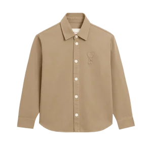 AMI PARIS – Surchemise Ami de Cœur en Crochet de Coton Beige Taupe