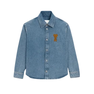 AMI PARIS - Surchemise en Coton Denim Indigo usé