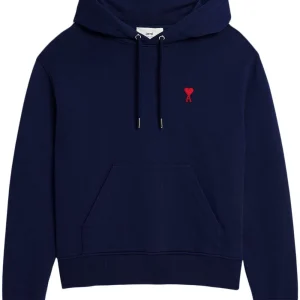 Ami Paris - Sweat à capuche bleu nautique Ami de Coeur