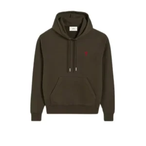 Ami Paris - Sweat à capuche coton biologique café foncé