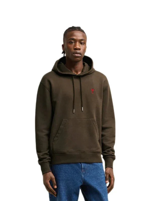 Ami Paris - Sweat à capuche coton biologique café foncé – Image 3