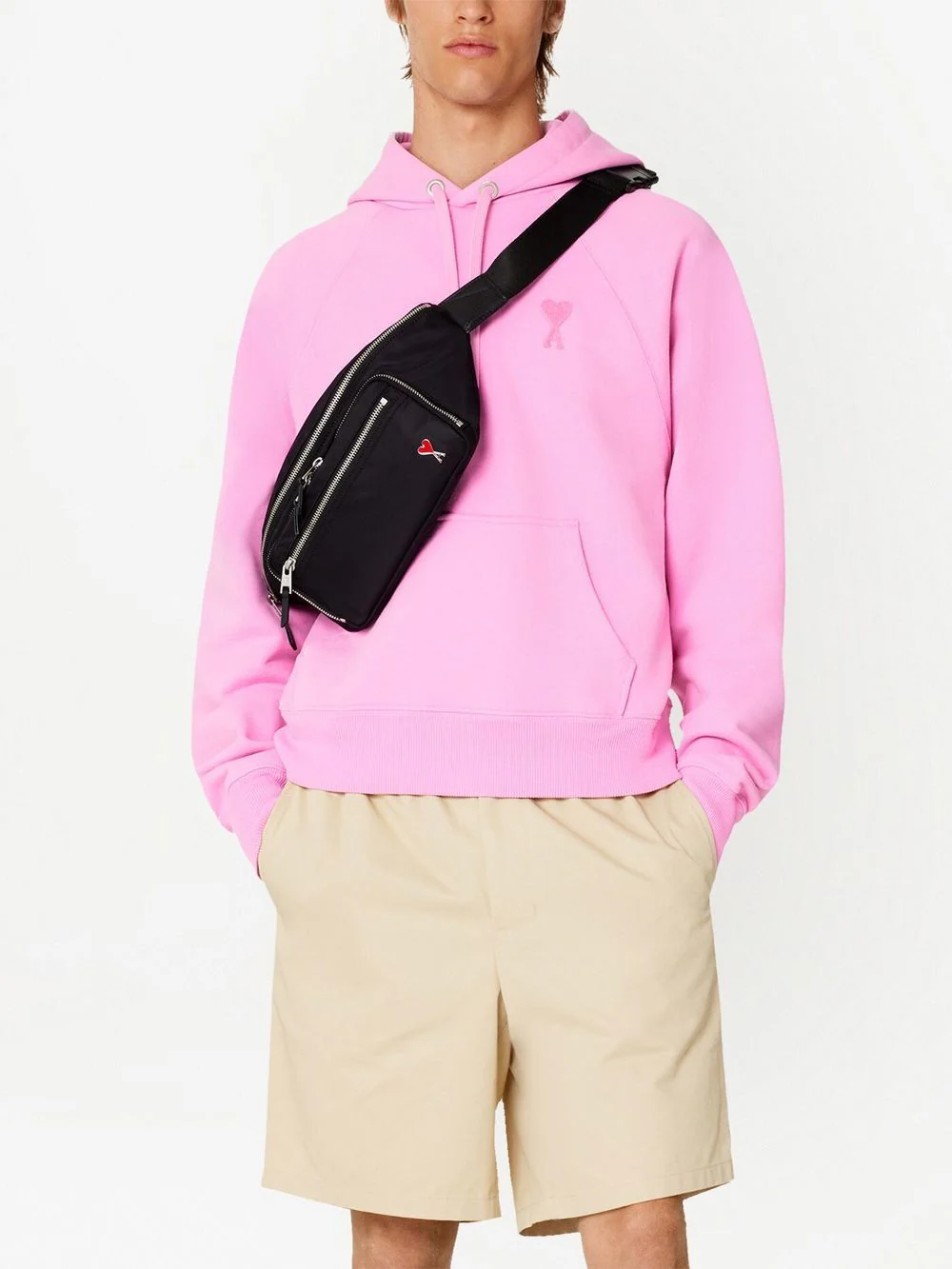 AMI Paris - Sweat à capuche rose Broderie Ami De Cœur – Image 4