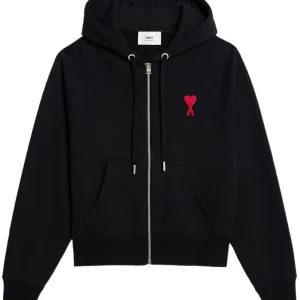AMI Paris  - Sweat à capuche zippé Broderie Ami De Cœur