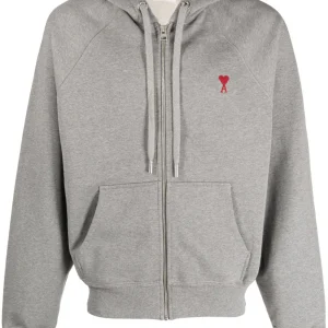 AMI Paris - Sweat à capuche zippé Gris Ami De Cœur