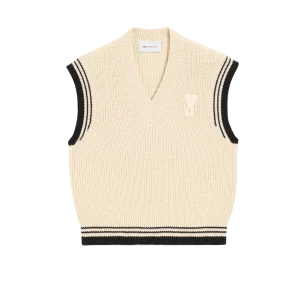 AMI PARIS - Sweater in wool ribbed college cotton knit Blanc crème