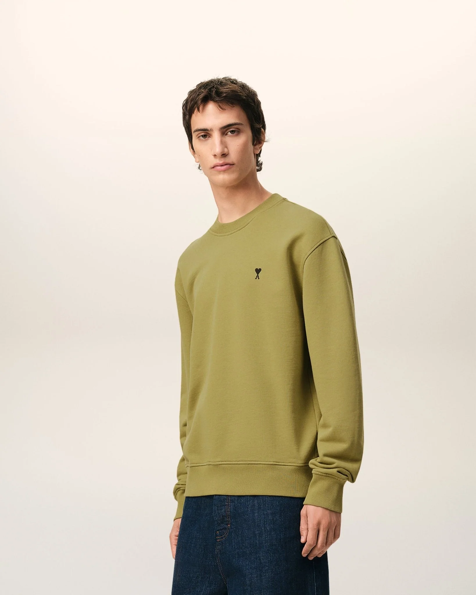 AMI PARIS - Sweatshirt in Loopback Cotton Fleece Vert olive – Image 7