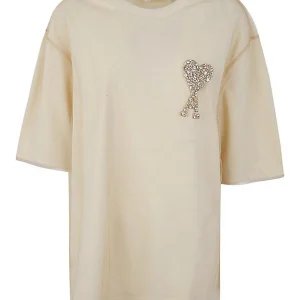 AMI Paris - T-Shirt Ami de Cœur Brodé Champagne Ivoire