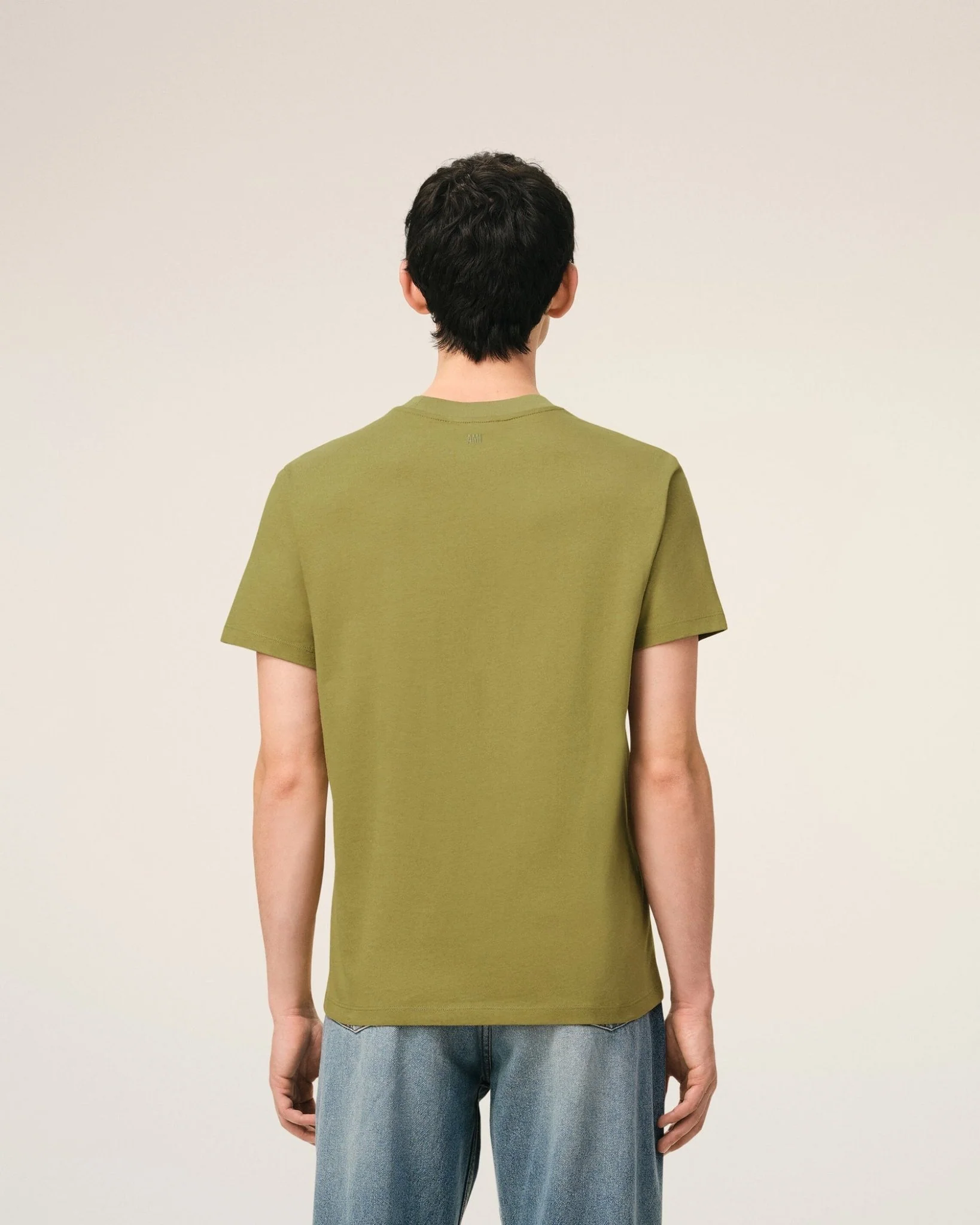 AMI PARIS - T-shirt in Light Cotton Jersey Ami de Coeur Vert olive – Image 6