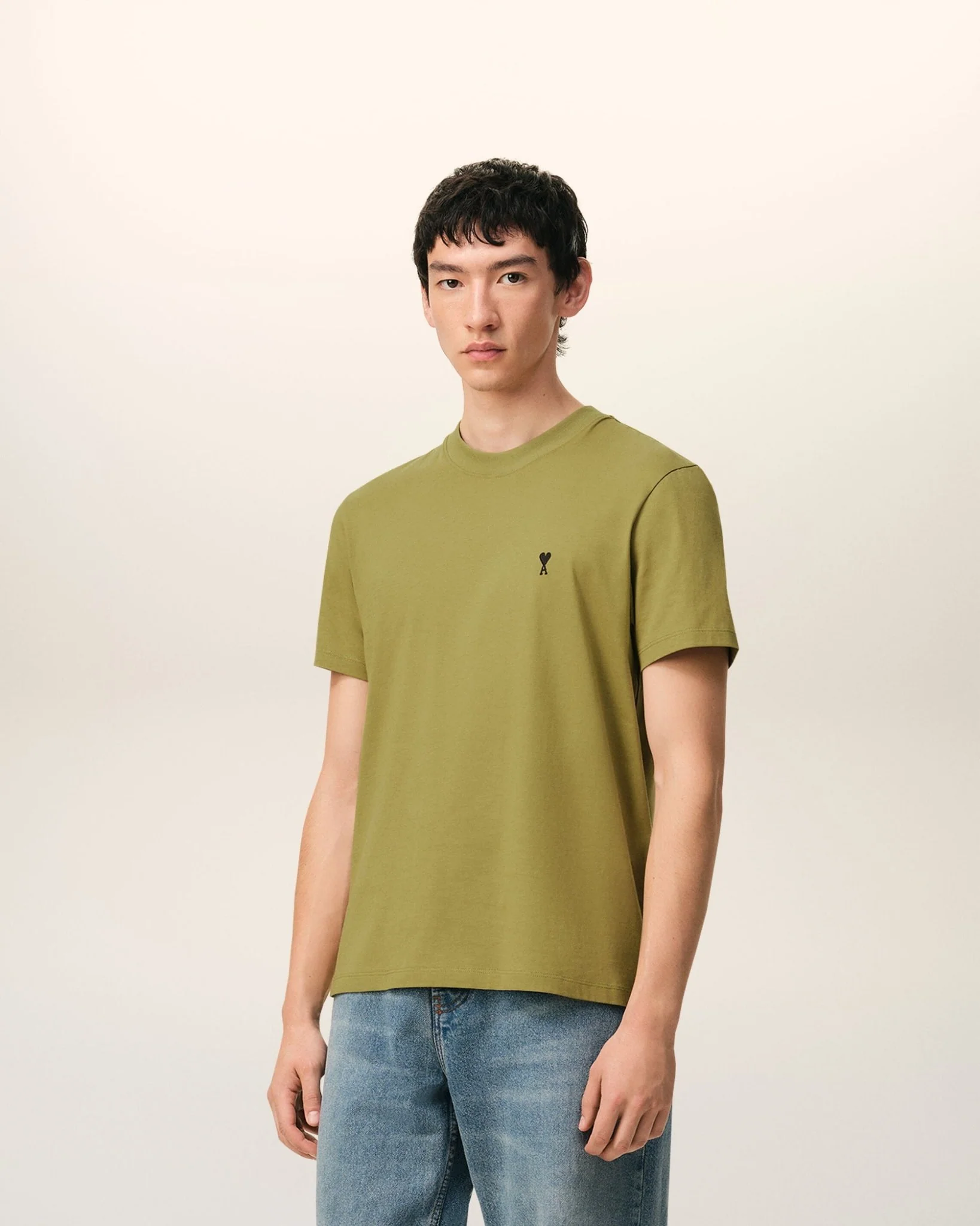 AMI PARIS - T-shirt in Light Cotton Jersey Ami de Coeur Vert olive – Image 7