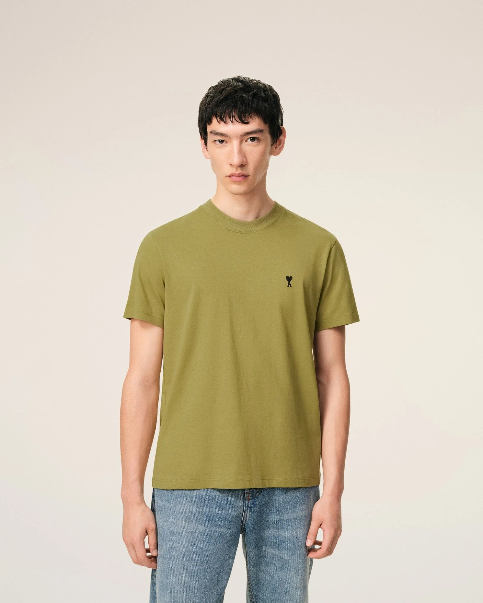 AMI PARIS - T-shirt in Light Cotton Jersey Ami de Coeur Vert olive – Image 4