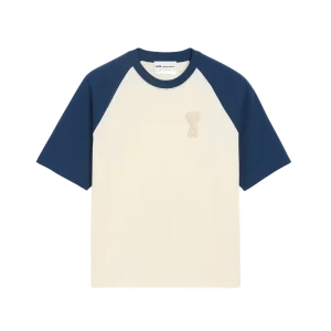 AMI PARIS - Two Tone Thick Cotton Jersey Short Sleeves T-shirt Blanc