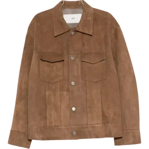 AMI PARIS - Veste à boutons pression en daim marron