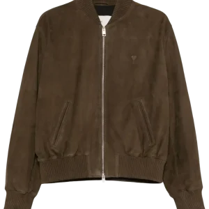 AMI PARIS - Veste bomber en daim vert olive