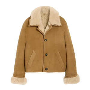 AMI PARIS - Veste Marron Boutonnée en Shearling Camel