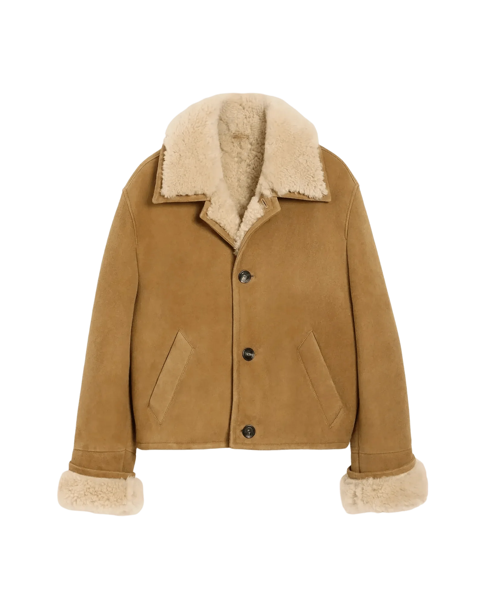 AMI PARIS - Veste Marron Boutonnée en Shearling Camel