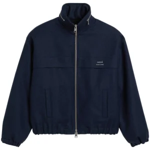 AMI PARIS - Veste zippée en laine avec capûche bleu marine