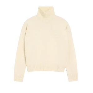 AMI - Pull blanc col cheminée ami de cœur en laine