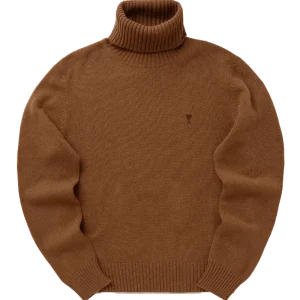 Ami Pull col roulé enn cachemire noisette