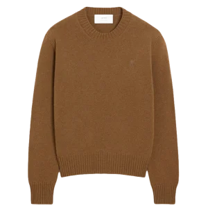 AMI - Pull marron col rond ami de cœur en cachemire