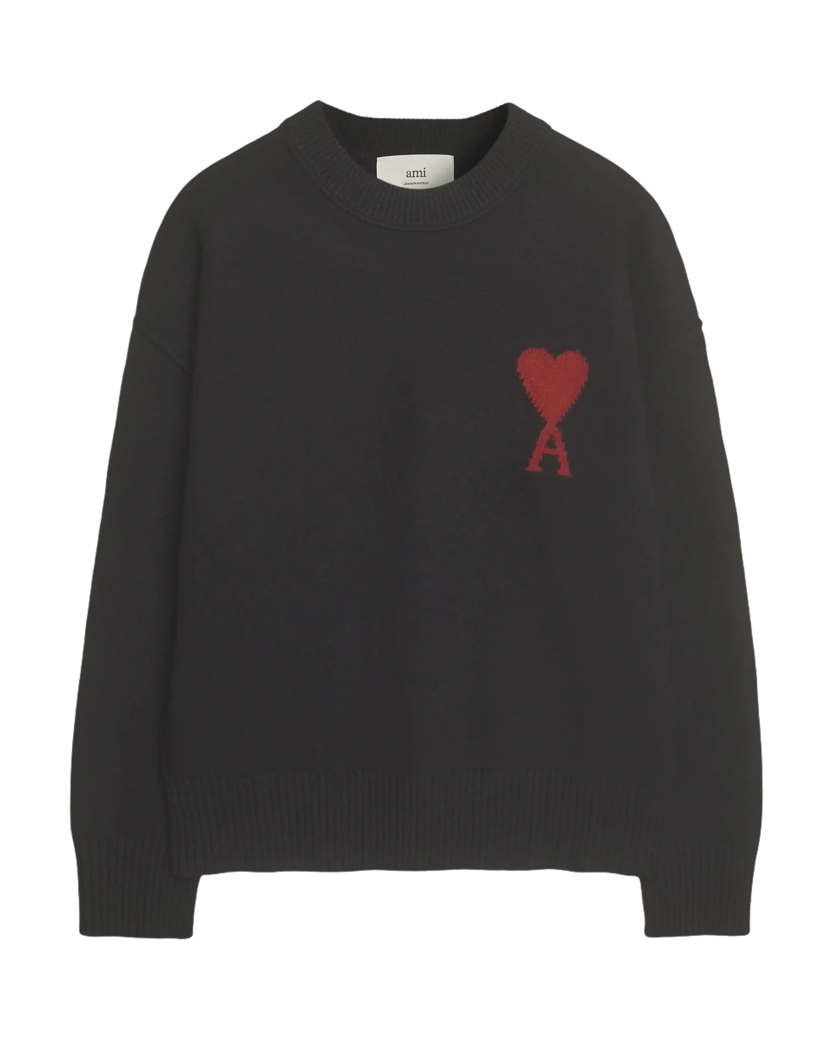 AMI - Pull Noir Col Rond Ami De Cœur En Laine
