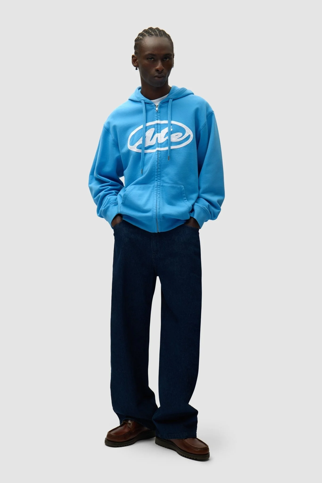 ARTE - Sweat à capuche zippé avec logo cercle Bleu ciel – Image 5