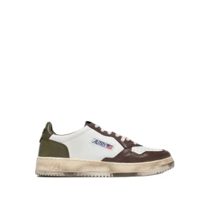 AUTRY - Basket basse Medalist Vintage cuir blanc / marron / kaki