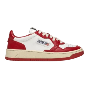 AUTRY - Baskets Basses Bicolores Medalist en cuir Blanc et Rouge