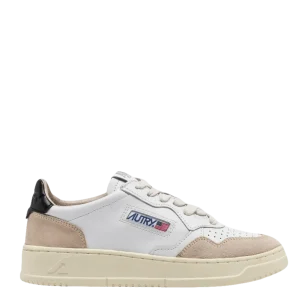 AUTRY - BASKETS MEDALIST LOW EN CUIR BLANC ET NOIR ET DAIM BEIGE