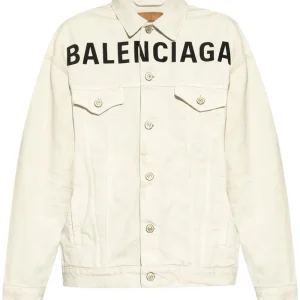 BALENCIAGA - veste en jean à logo imprimé blanc
